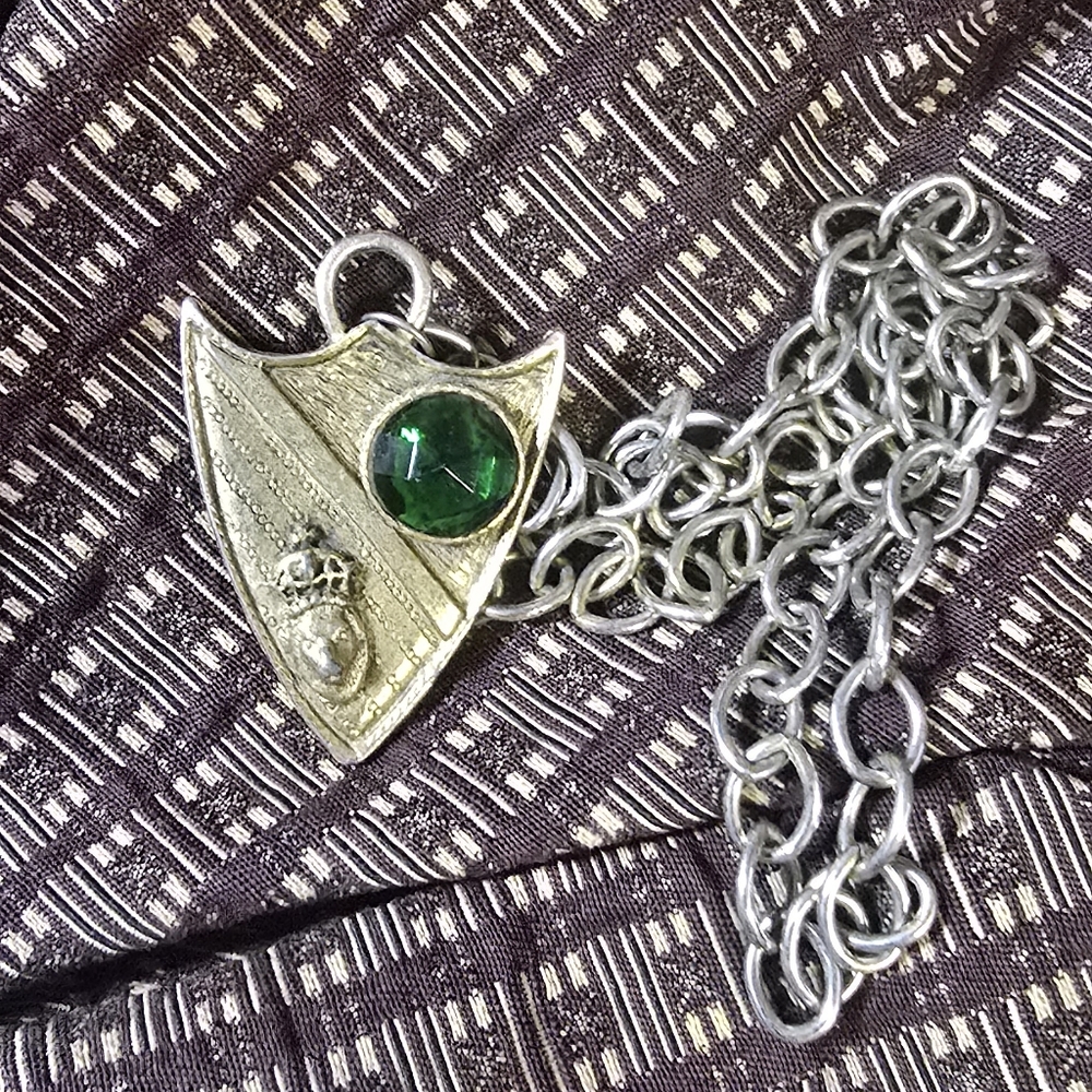 Vintage 60's Silver and Green Pendant Necklace Costume Jewelry